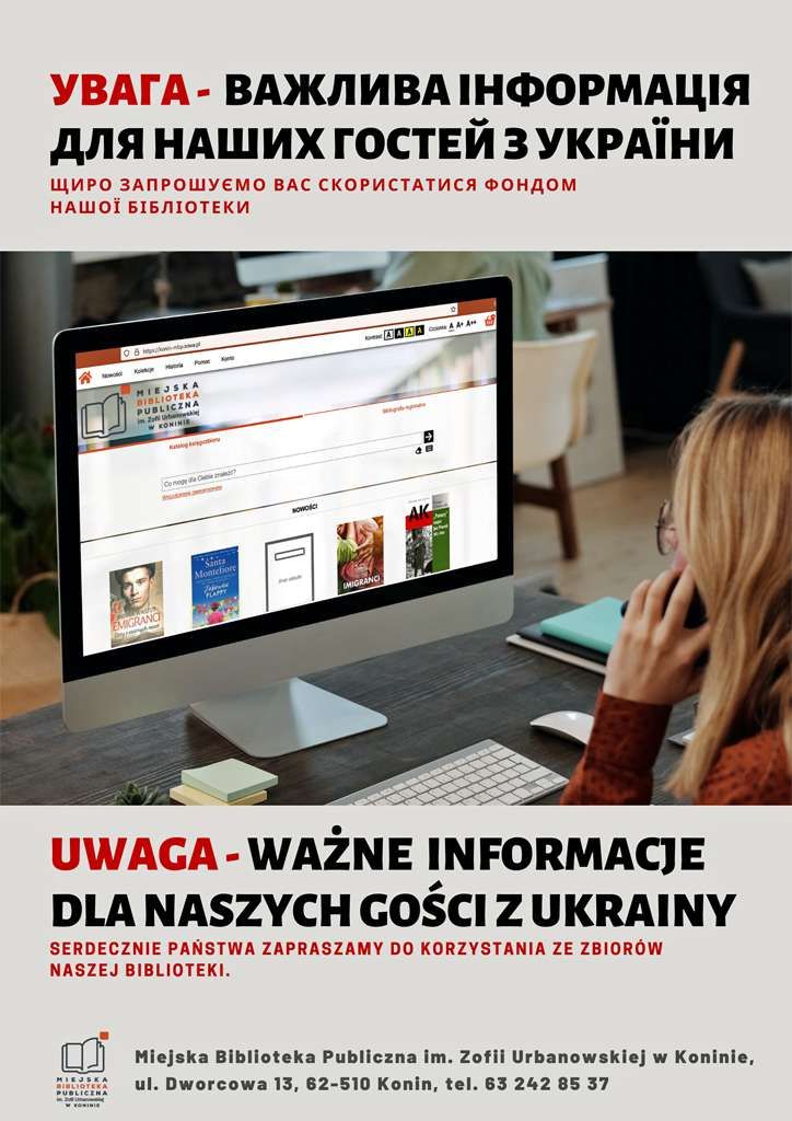 Plakat z informacją dla obywateli Ukrainy. Projekt: MBP w Koninie.