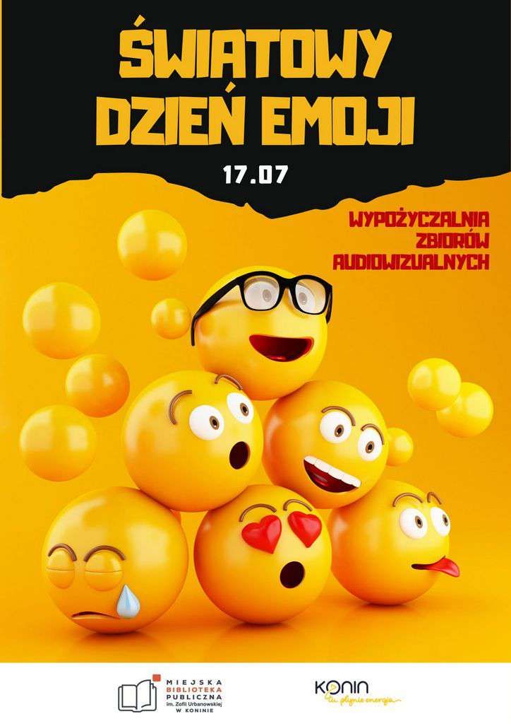 Plakat promujący Dzień Emoji. Projekt: Dawid Szymczak