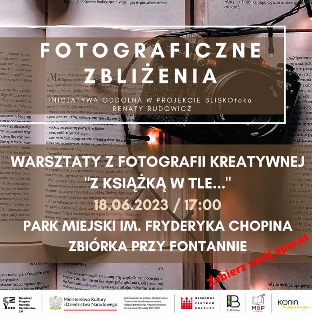 Plakat promujący sesję fotograficzną pt. "Z książką w tle". Projekt Tymoteusz Rudowicz.